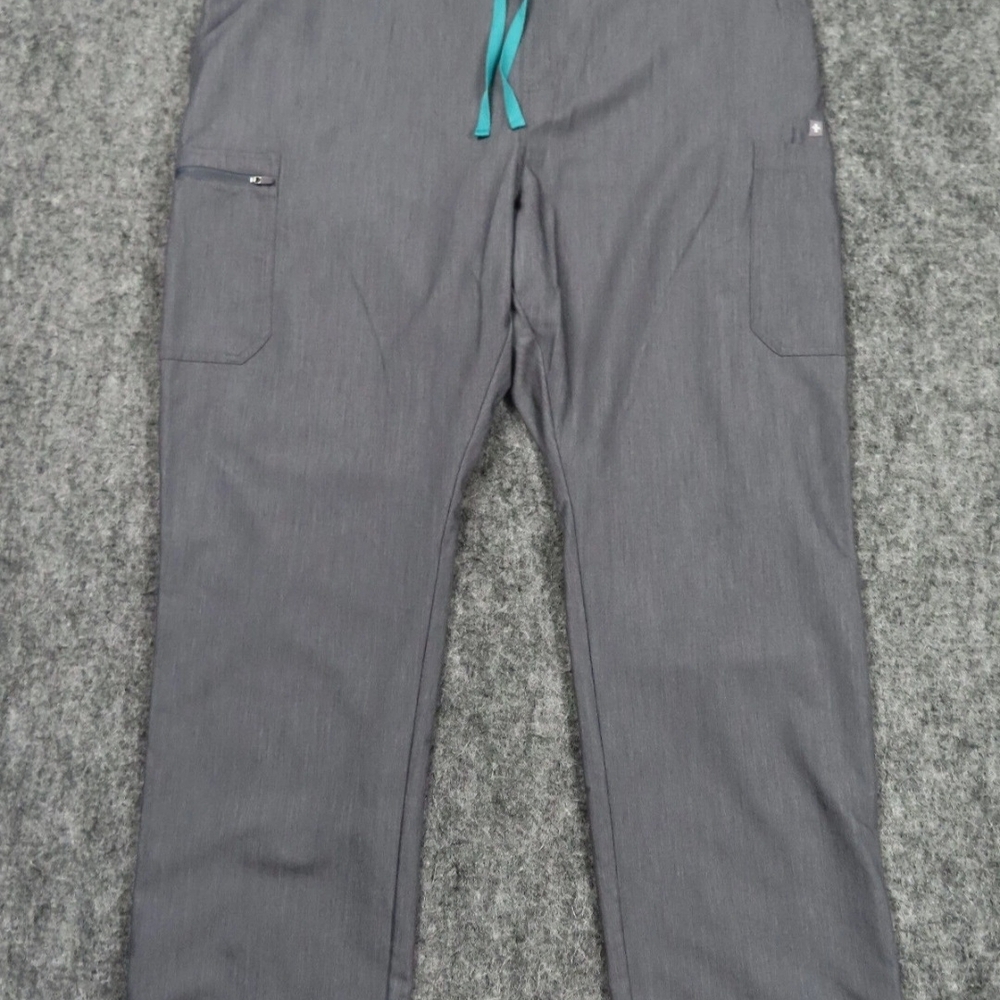 Figs Graphite Grey Womens Scrub Xxl Pants with Teal Drawstrings
